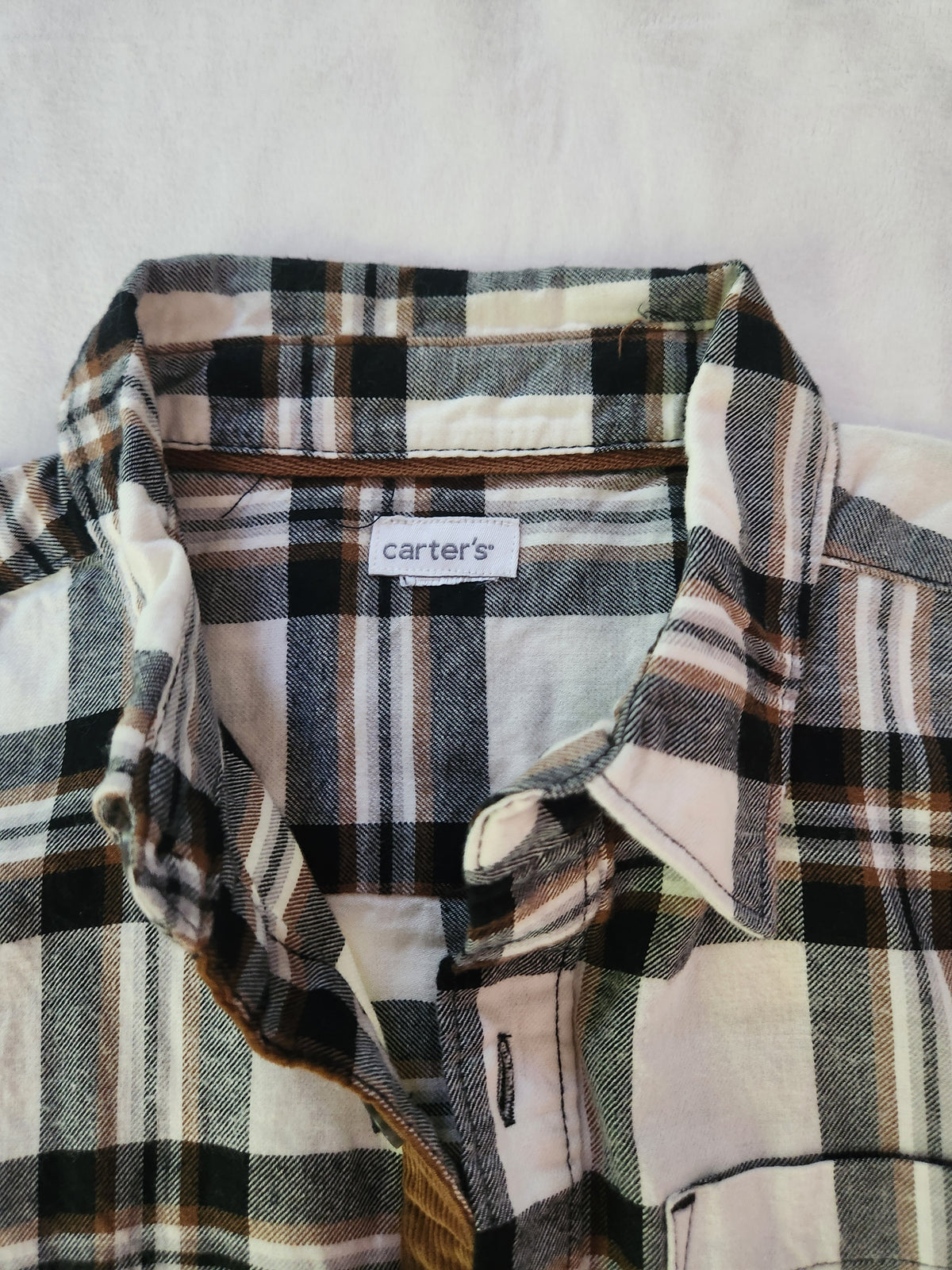 #167 Carter's Boys 7-8 Plaid Shirt with Brown Elbow Patches