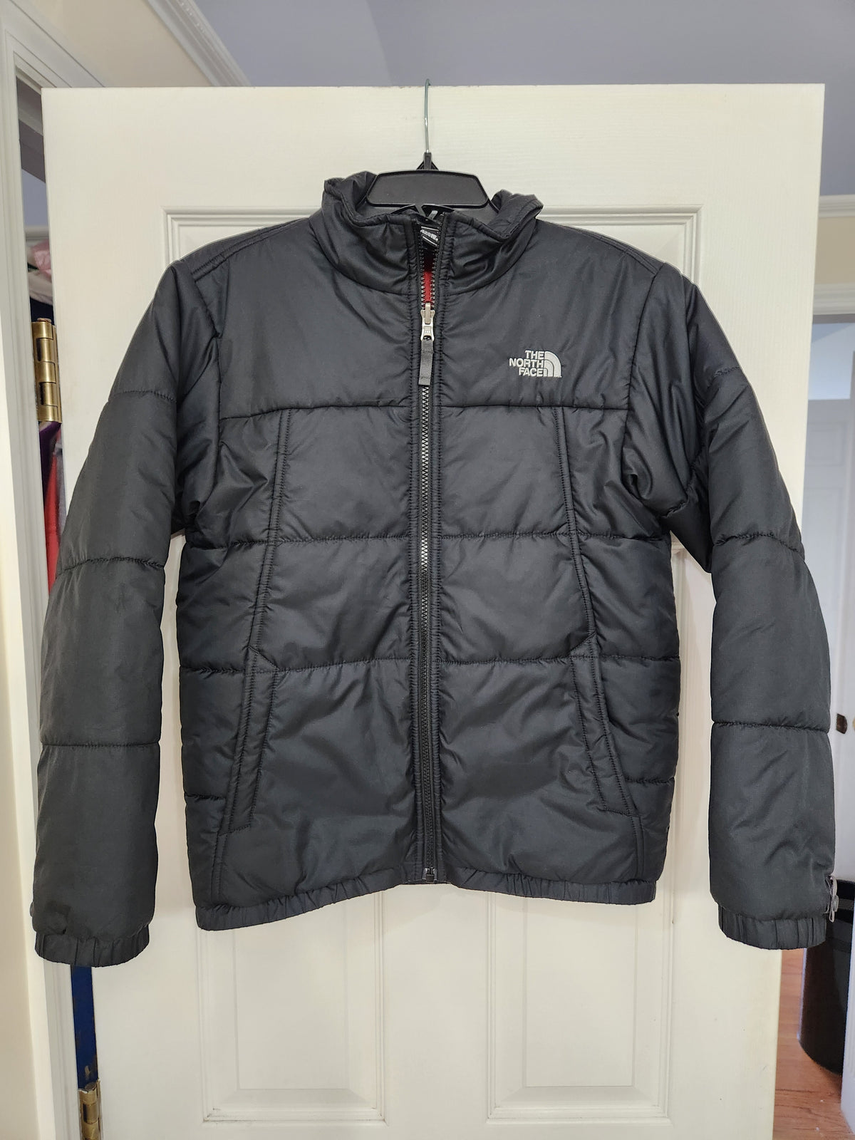 #167 The North Face 14/16 Youth Black Puffer Jacket with High Collar