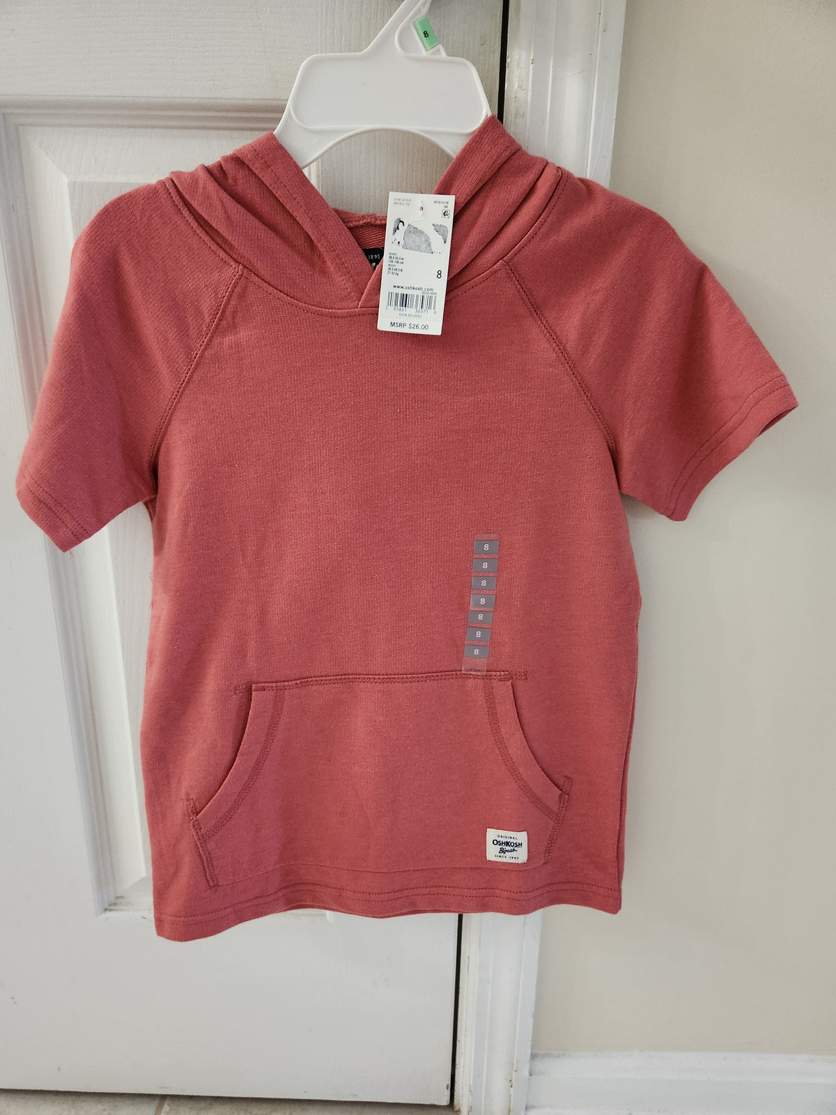 #167 NWT OshKosh B'gosh Size 8 Short-Sleeve Hooded Tee Bundle Coral and Navy
