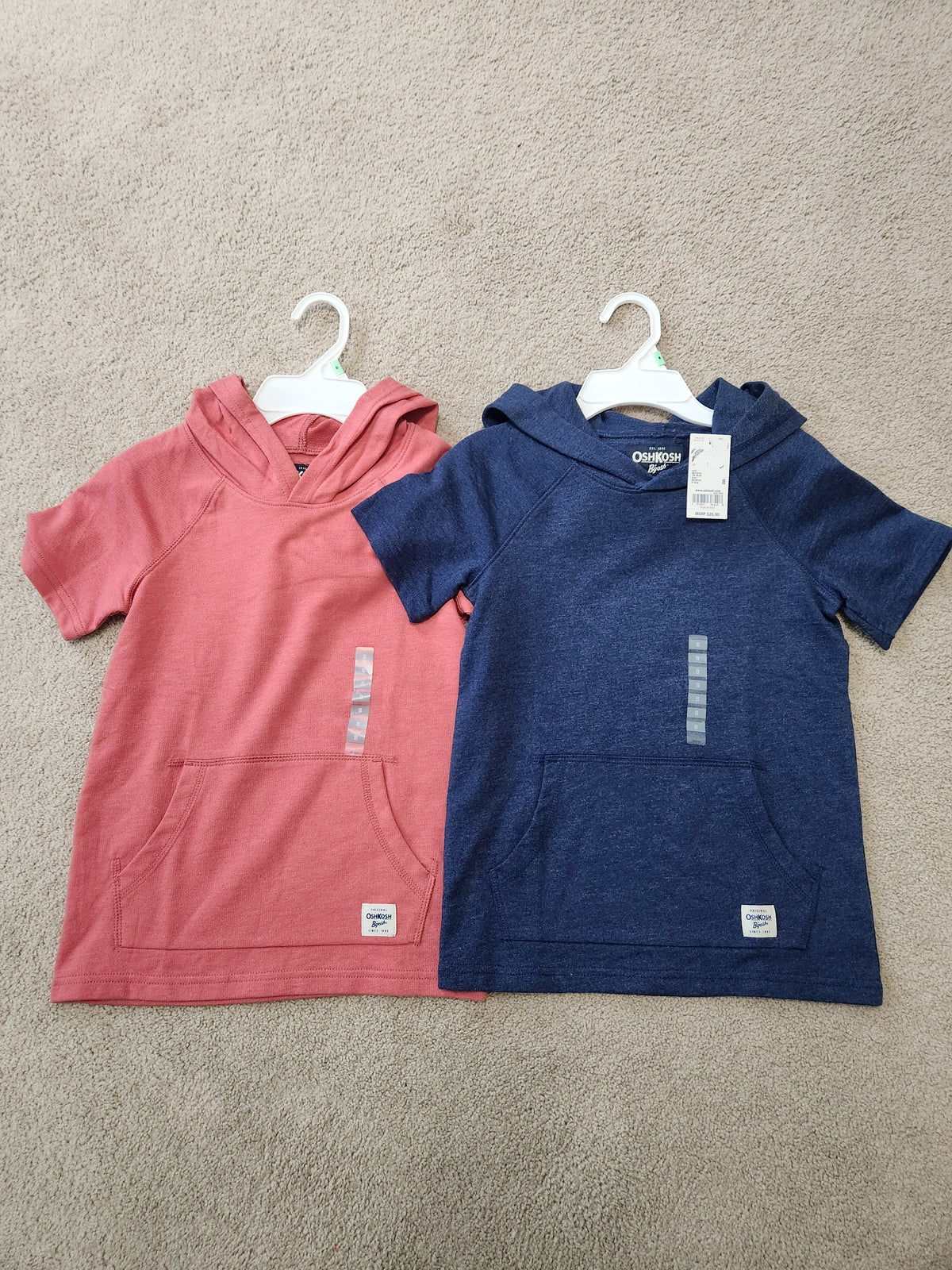 #167 NWT OshKosh B'gosh Size 8 Short-Sleeve Hooded Tee Bundle Coral and Navy