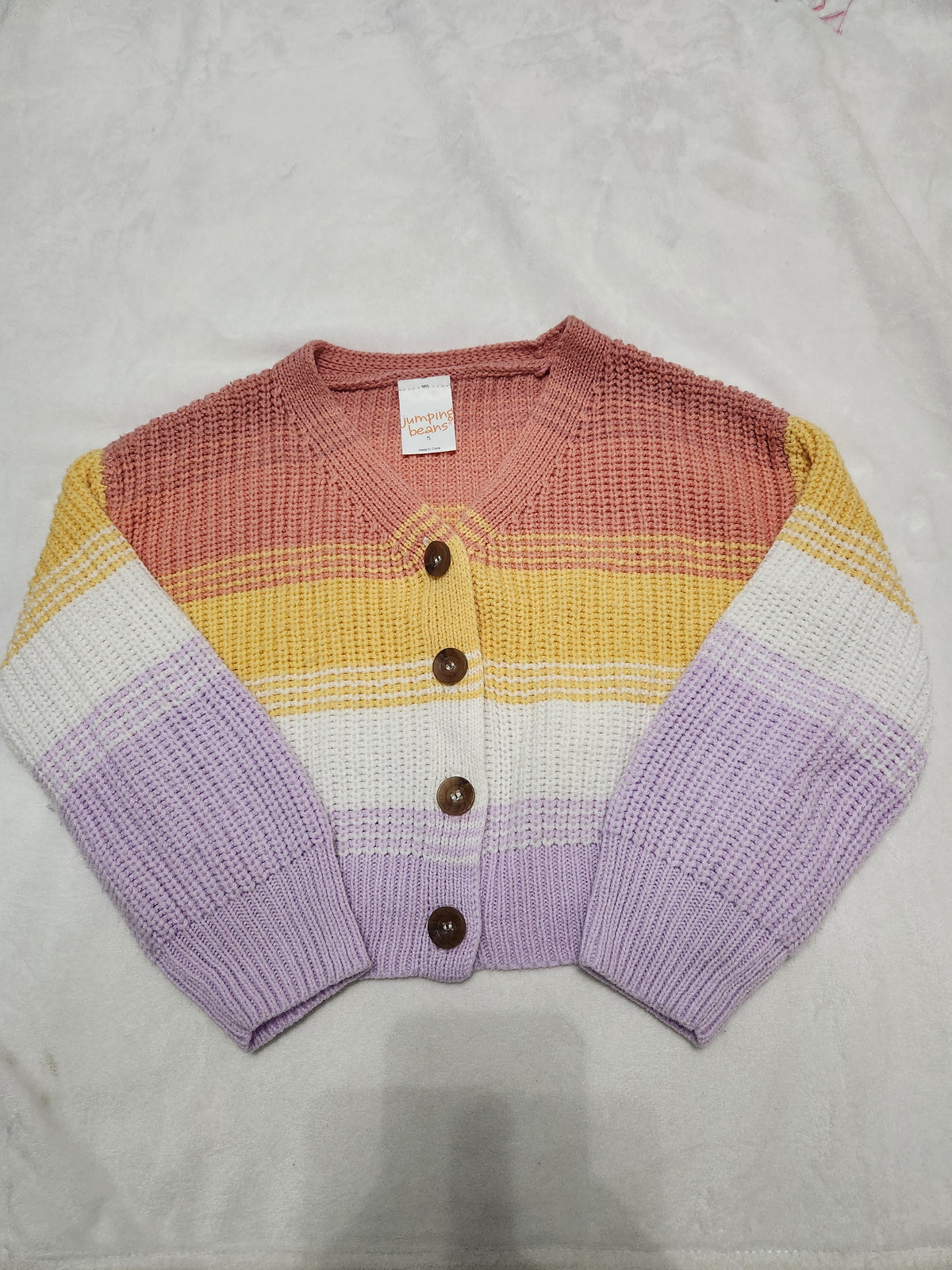 #167 Jumping Beans 5T Striped V-Neck Button Cardigan