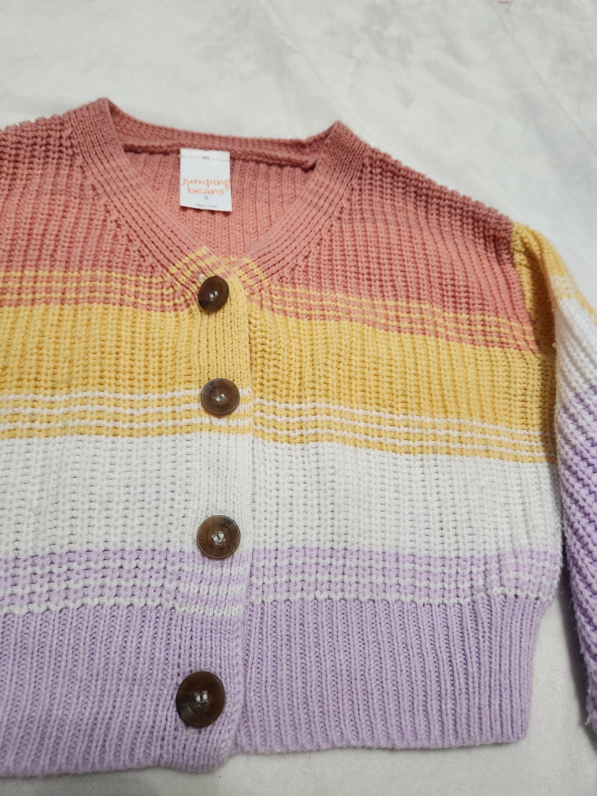 #167 Jumping Beans 5T Striped V-Neck Button Cardigan