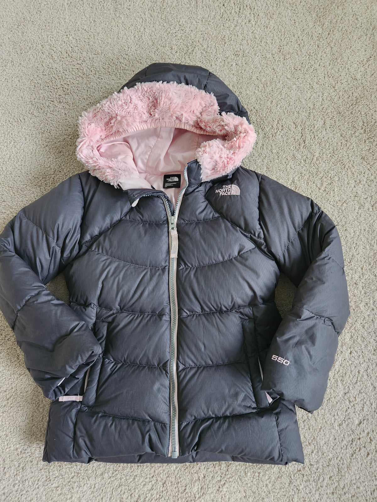 #167 The North Face 5T 550 Down Puffer Jacket Pink Faux Fur Trim