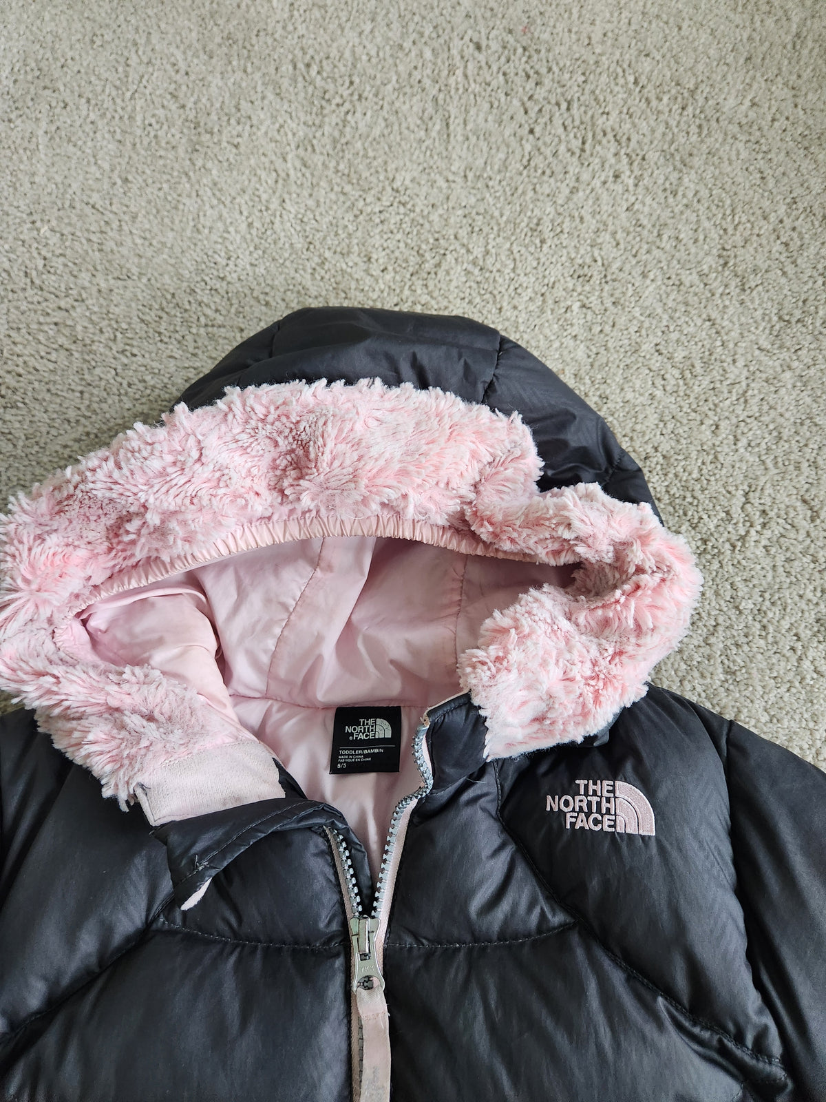 #167 The North Face 5T 550 Down Puffer Jacket Pink Faux Fur Trim