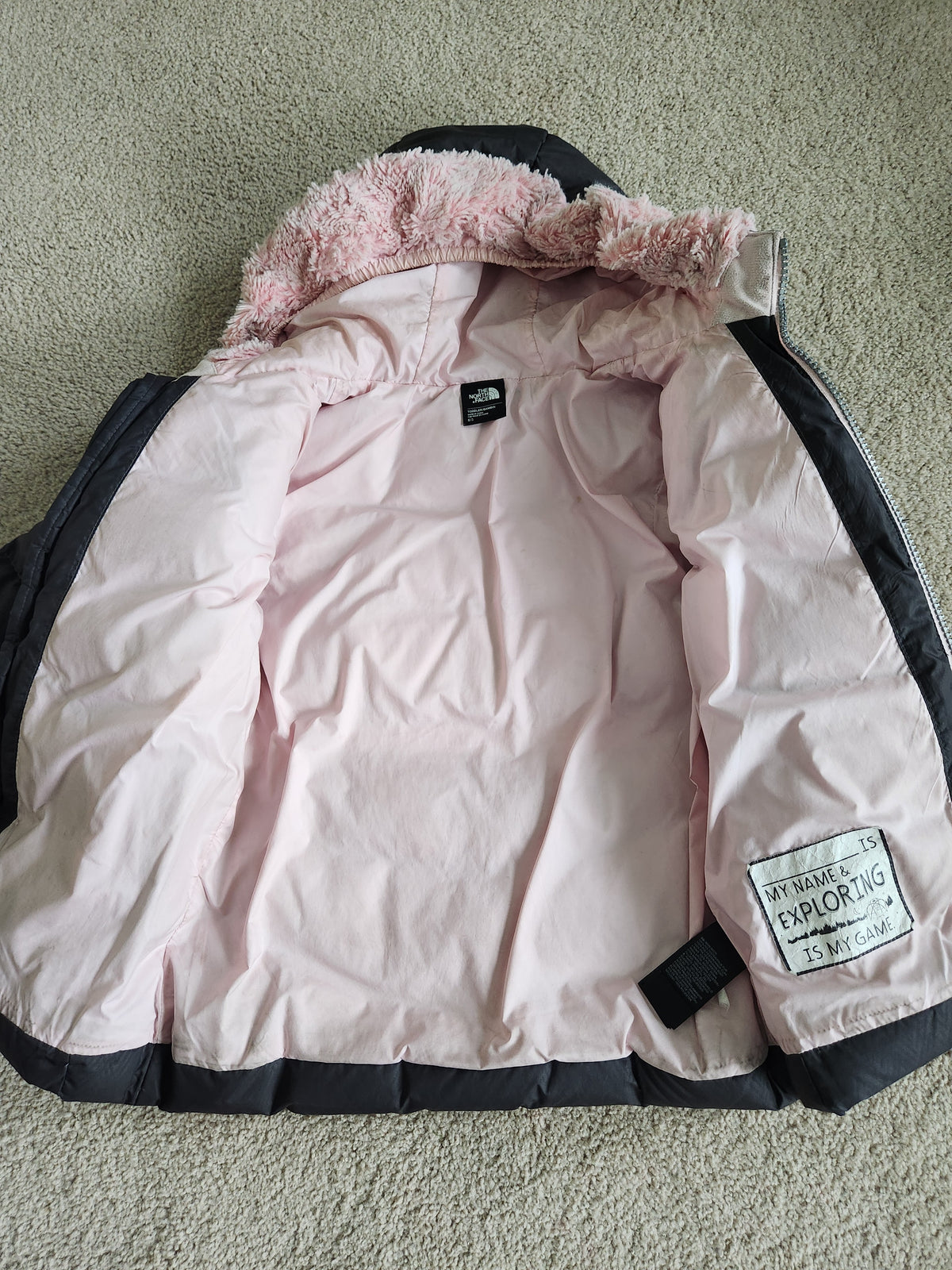 #167 The North Face 5T 550 Down Puffer Jacket Pink Faux Fur Trim