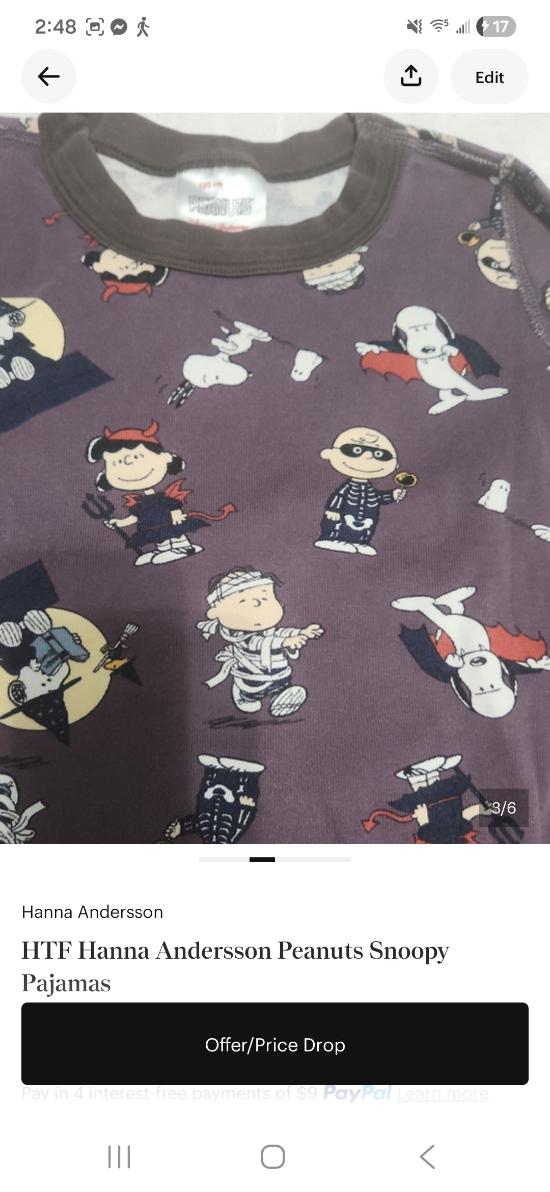 #167 HTF Hanna Andersson 6/7 Halloween Peanuts Snoopy Pajamas