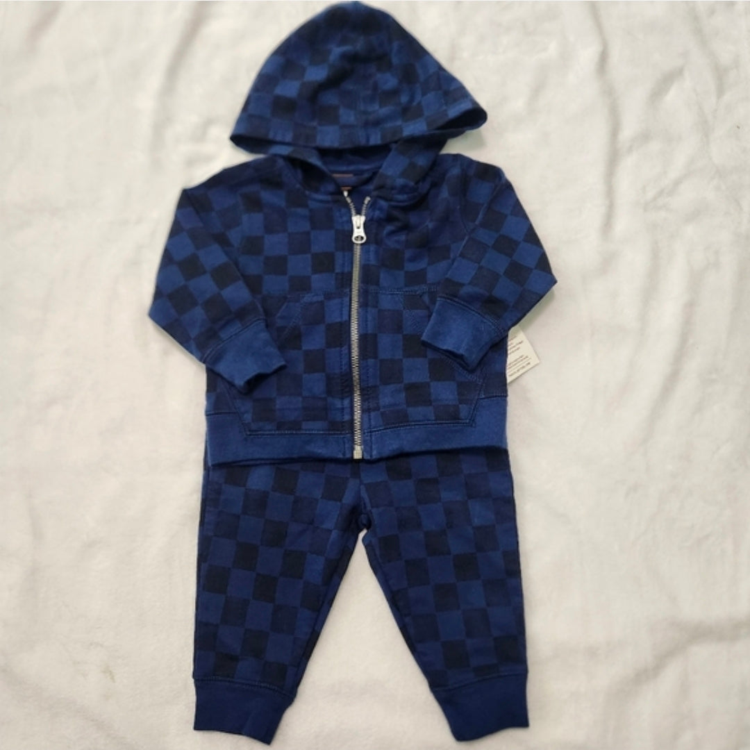 #167 NWT Tea Collection 3-6 Months Printed Checkerboard Baby Zip Hoodie