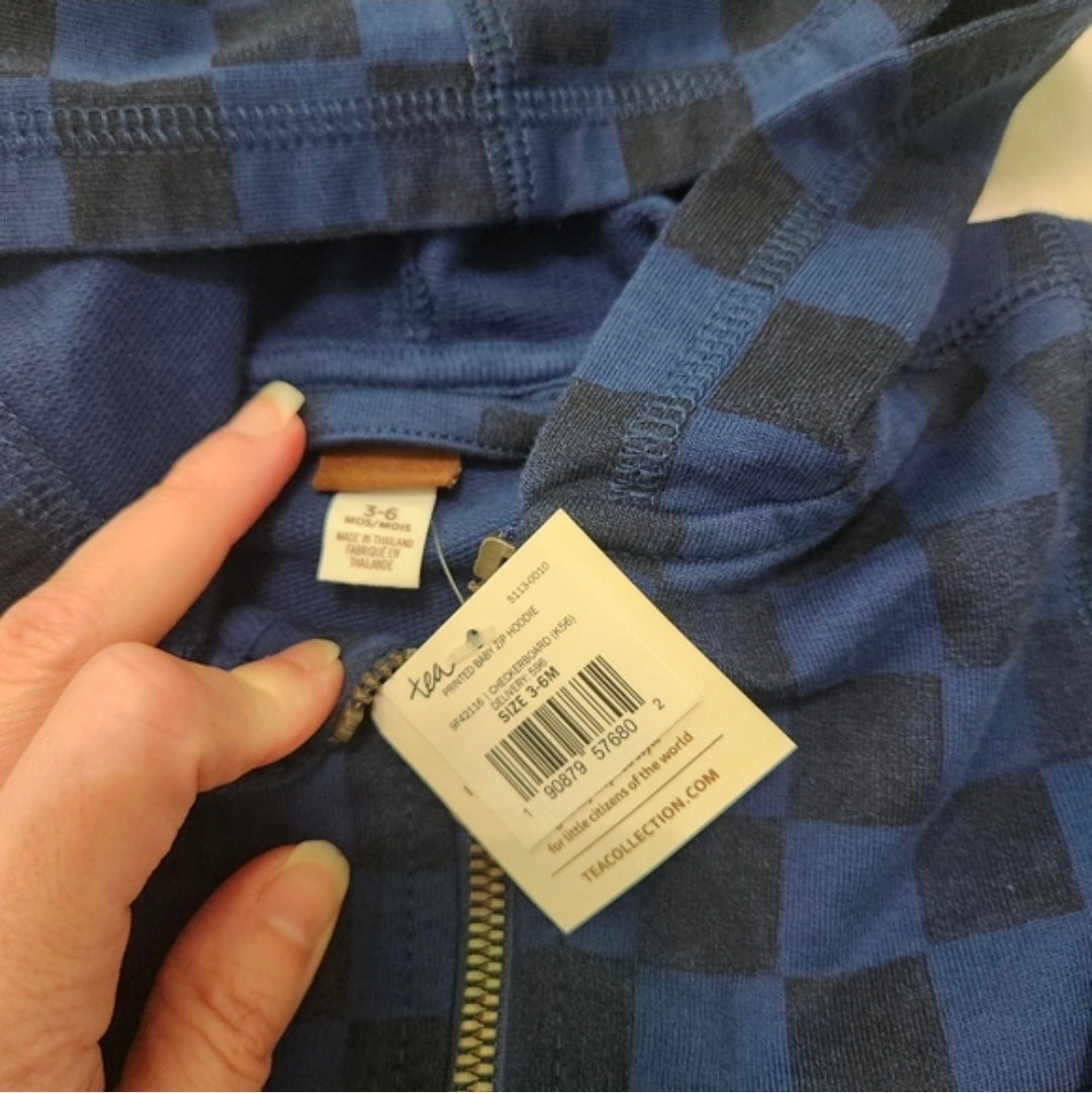 #167 NWT Tea Collection 3-6 Months Printed Checkerboard Baby Zip Hoodie