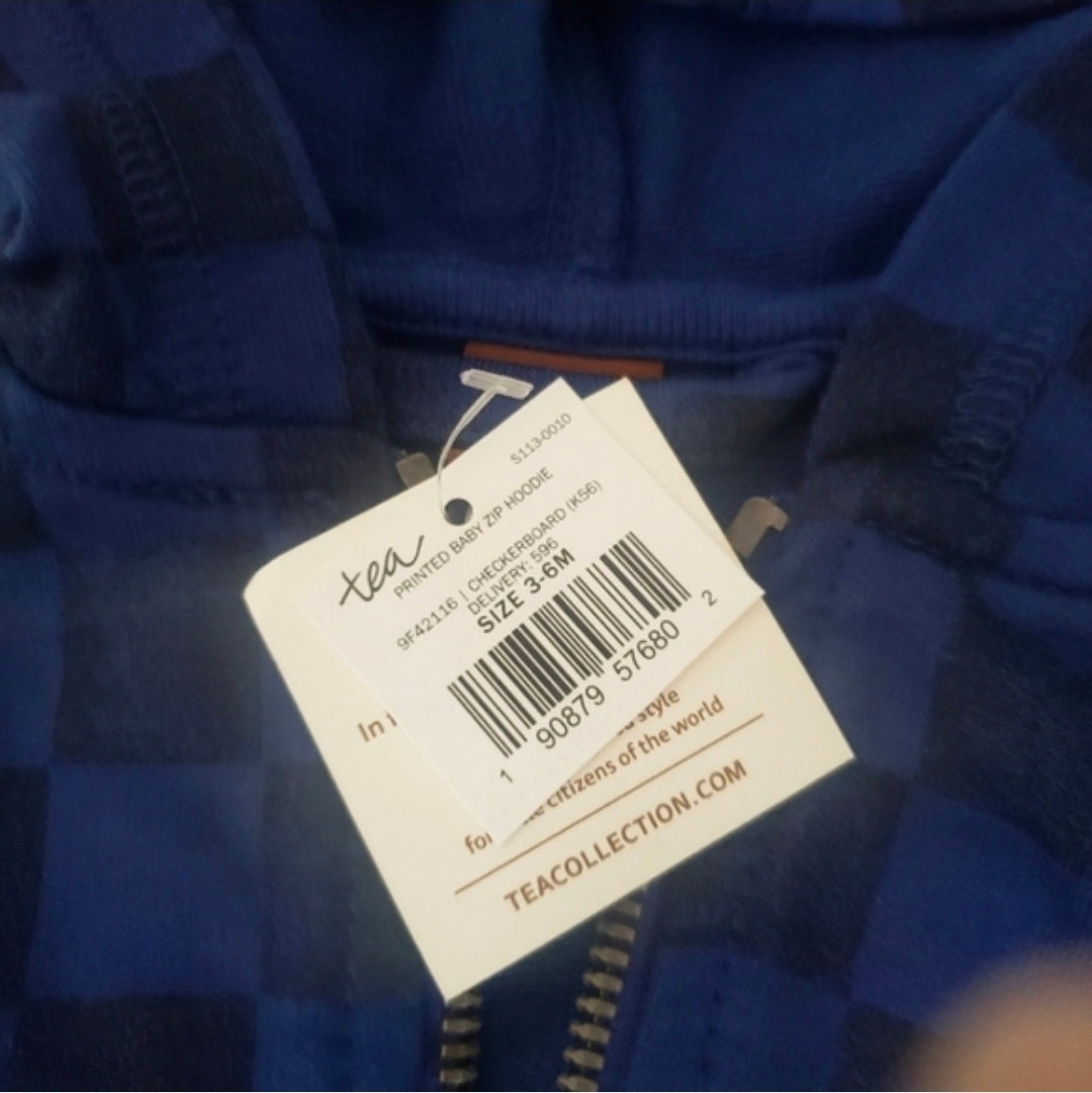 #167 NWT Tea Collection 3-6 Months Printed Checkerboard Baby Zip Hoodie