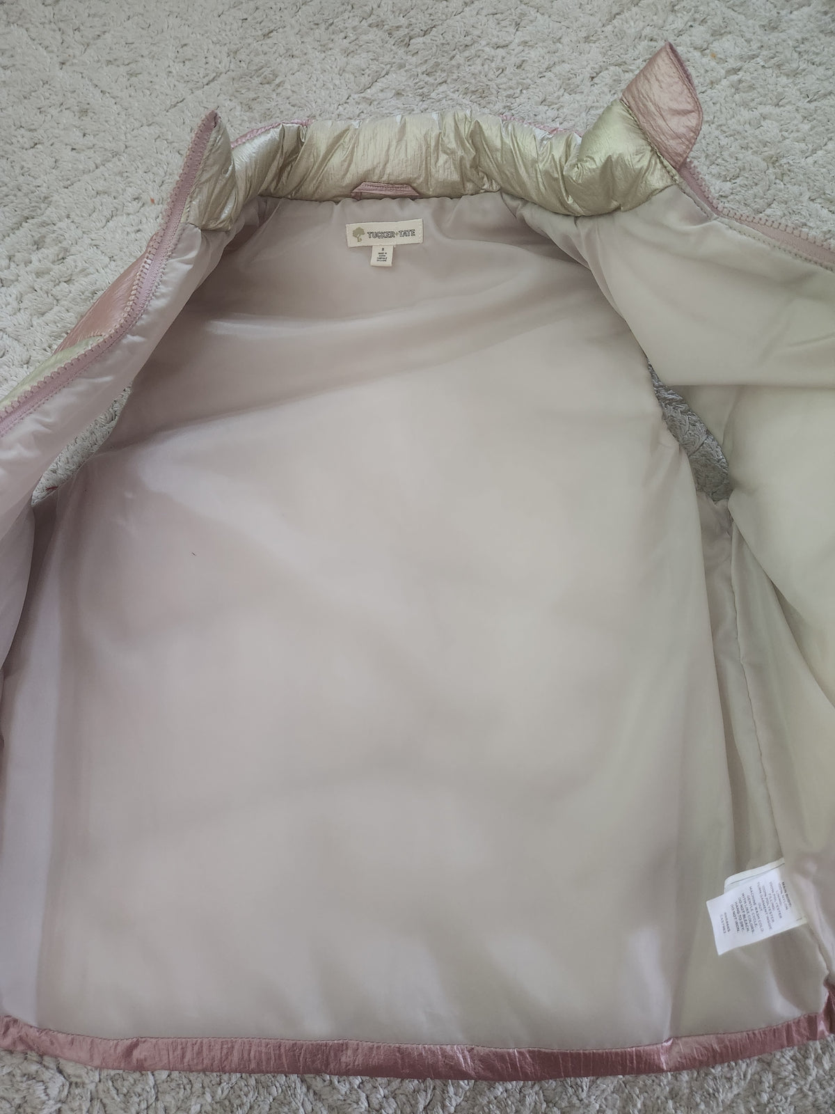 #167 Tucker + Tate Size 8 Quilted Metallic Puffer Vest In Pink Metallic