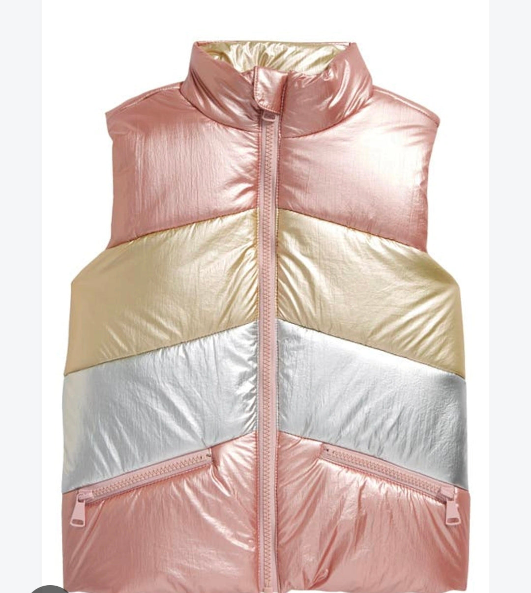 #167 Tucker + Tate Size 8 Quilted Metallic Puffer Vest In Pink Metallic