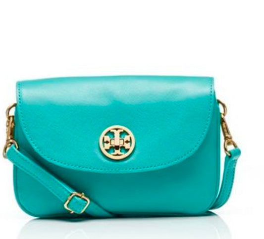 #167 Tory Burch Turquoise Teal Blue Leather Robinson Small Crossbody Bag
