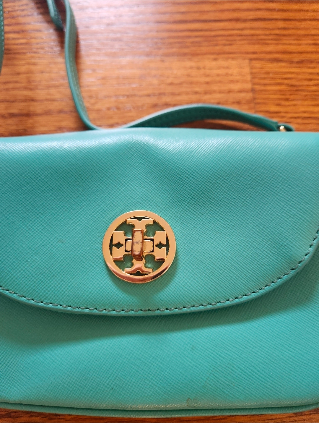 #167 Tory Burch Turquoise Teal Blue Leather Robinson Small Crossbody Bag