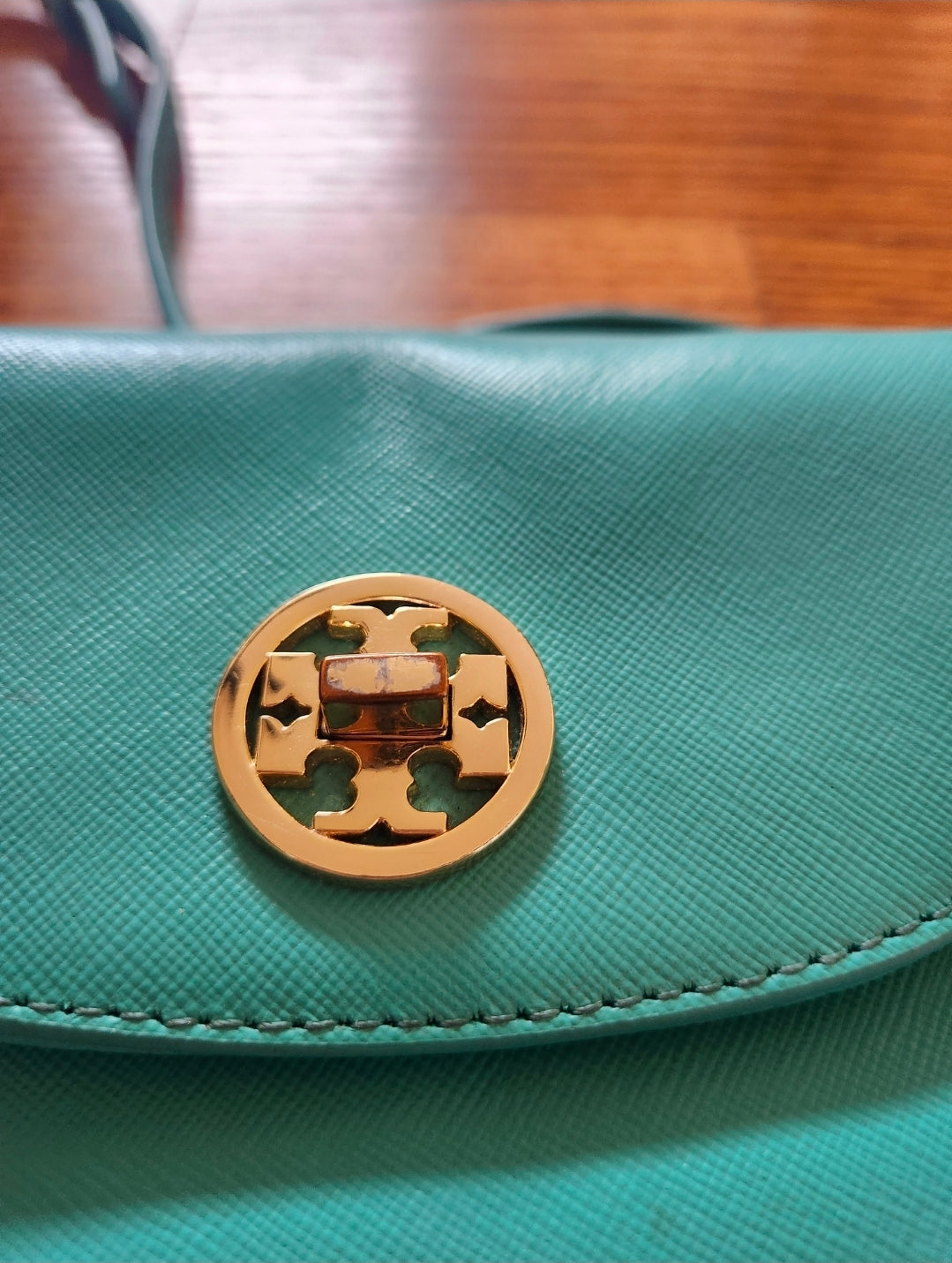 #167 Tory Burch Turquoise Teal Blue Leather Robinson Small Crossbody Bag