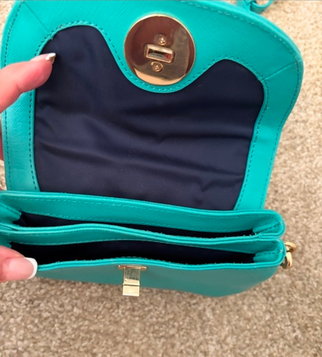 #167 Tory Burch Turquoise Teal Blue Leather Robinson Small Crossbody Bag