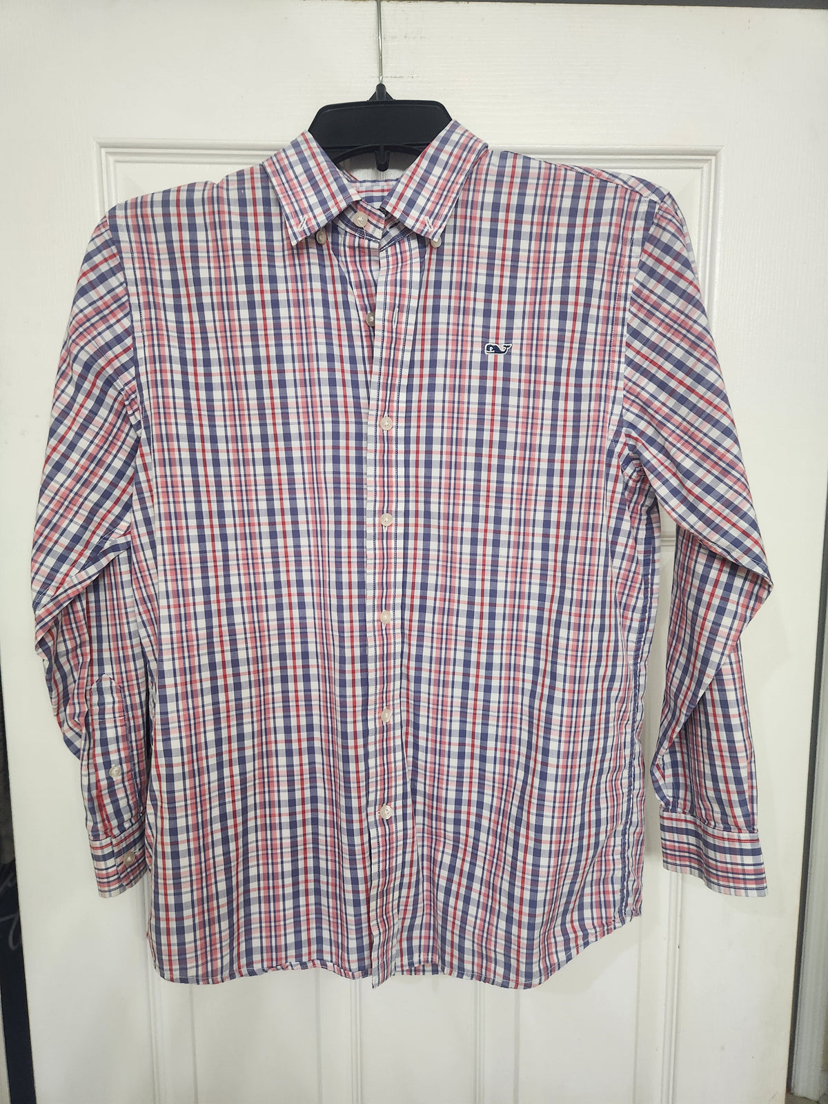 #167 Vineyard Vines Boys 12-14 Plaid Whale Shirt Button Down