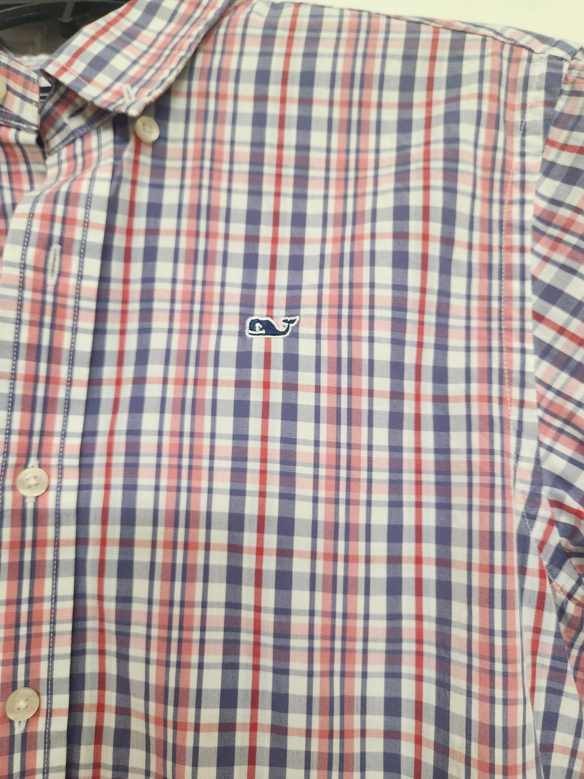 #167 Vineyard Vines Boys 12-14 Plaid Whale Shirt Button Down
