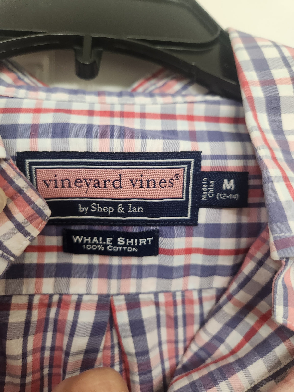 #167 Vineyard Vines Boys 12-14 Plaid Whale Shirt Button Down