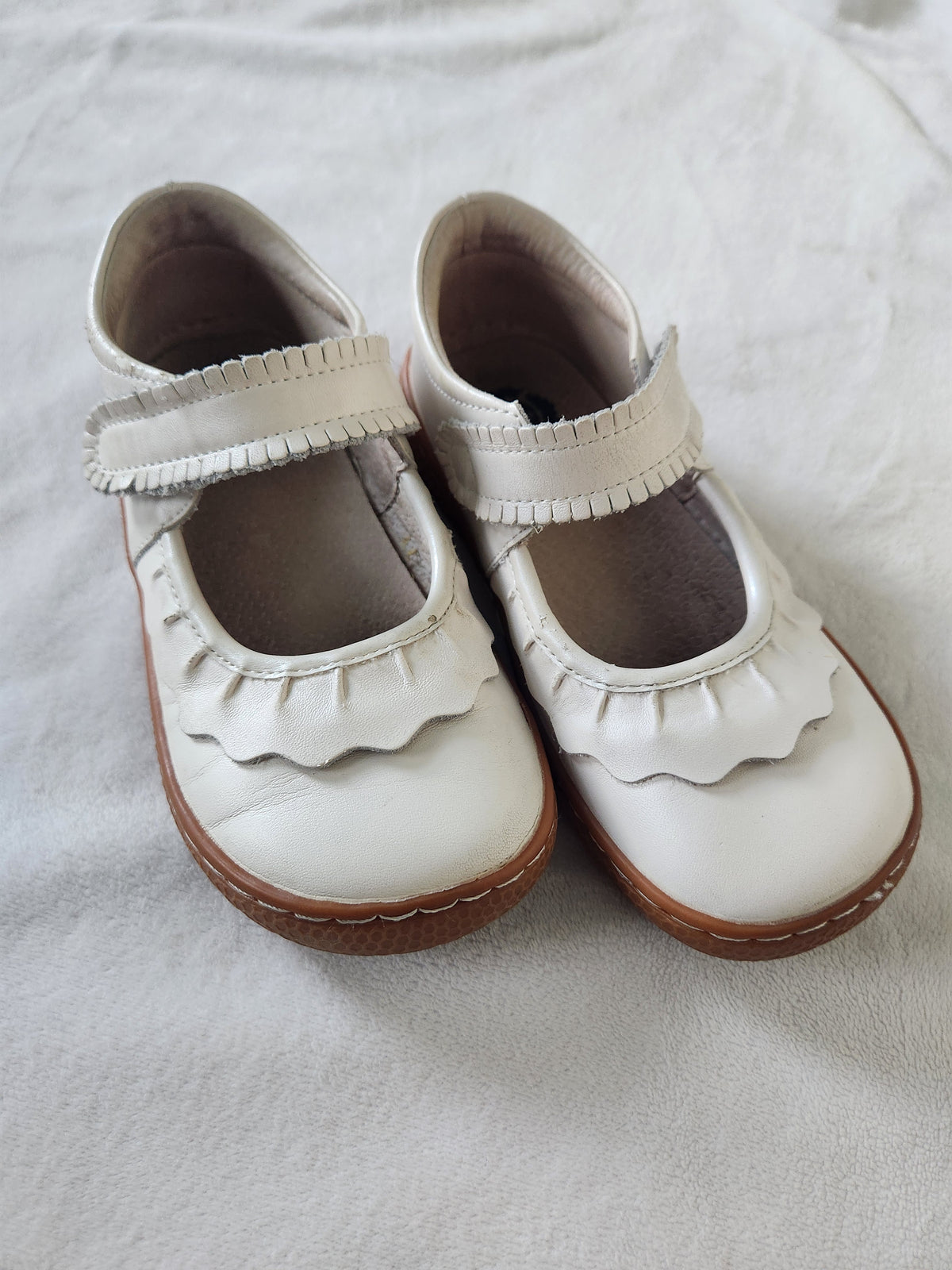 #167 Livie & Luca Girls Ruche White Pearl Mary Jane Shoes