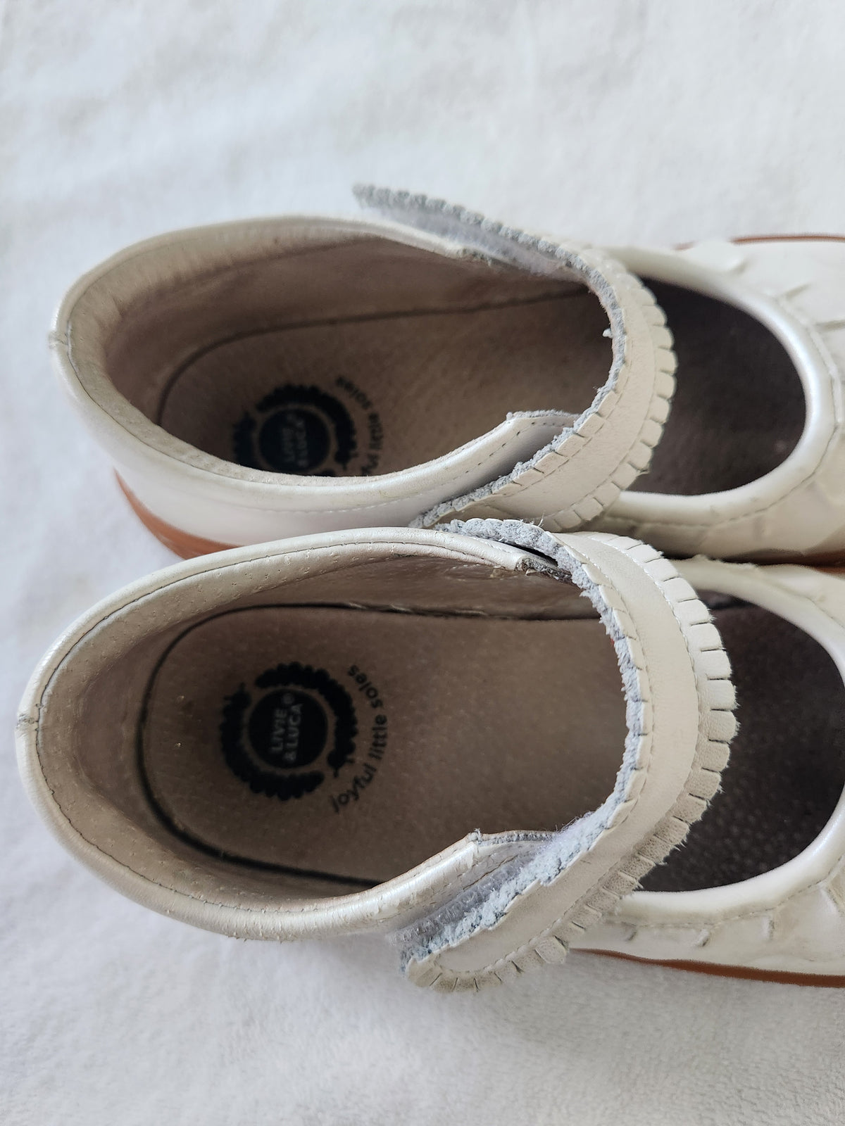 #167 Livie & Luca Girls Ruche White Pearl Mary Jane Shoes
