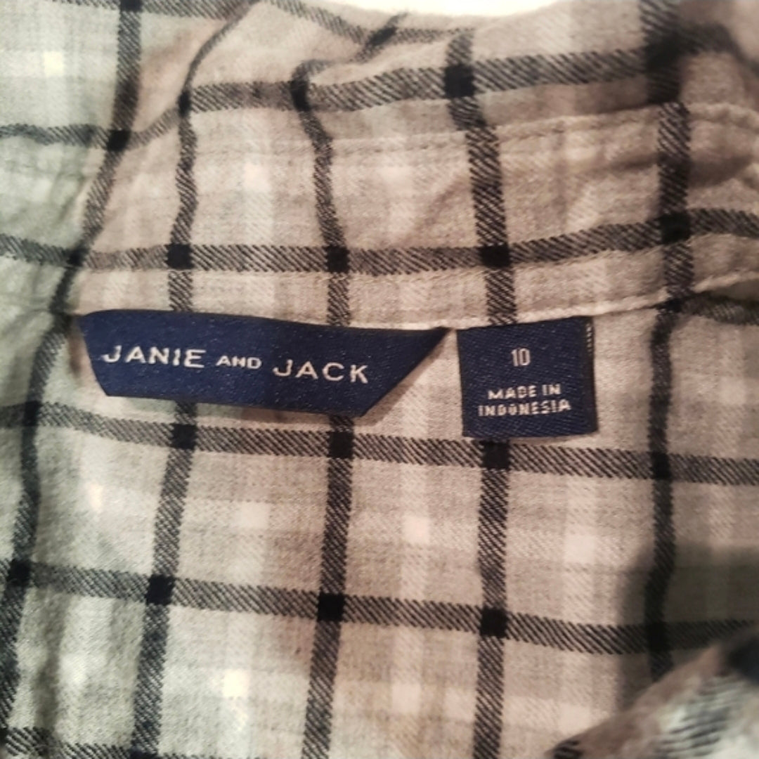 #167 Janie & Jack Size 10 Gray Multi Plaid Button Down Shirt