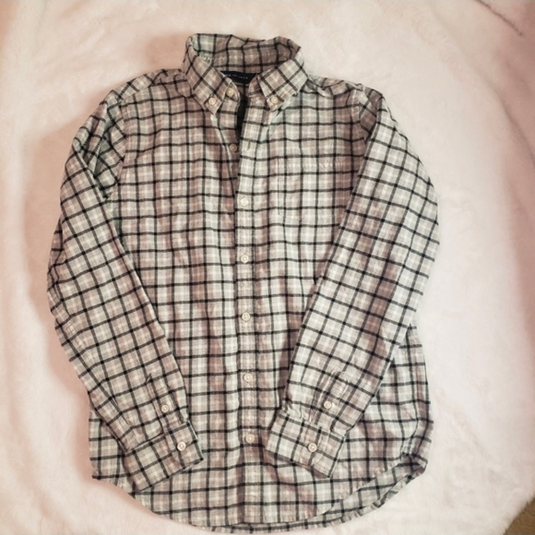 #167 Janie & Jack Size 10 Gray Multi Plaid Button Down Shirt