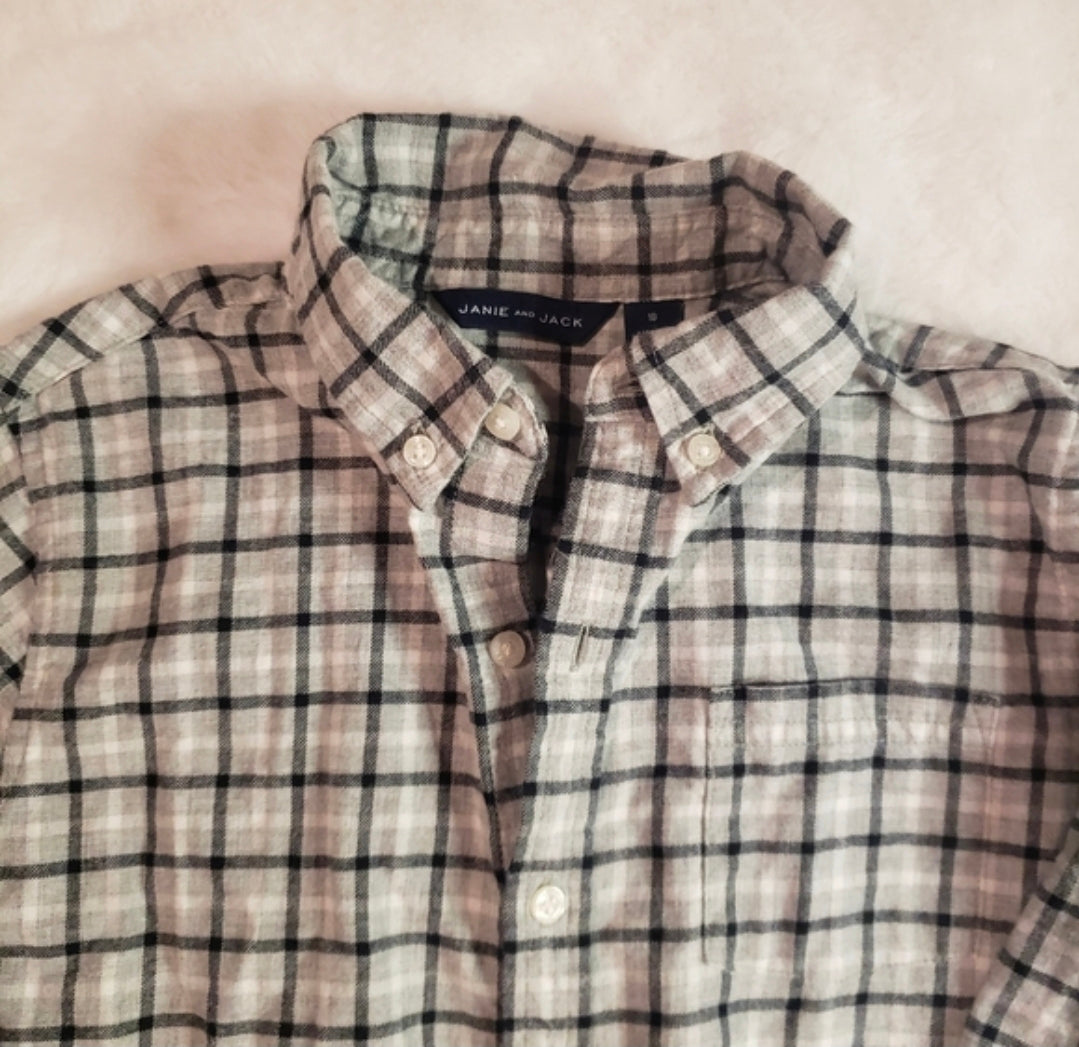 #167 Janie & Jack Size 10 Gray Multi Plaid Button Down Shirt