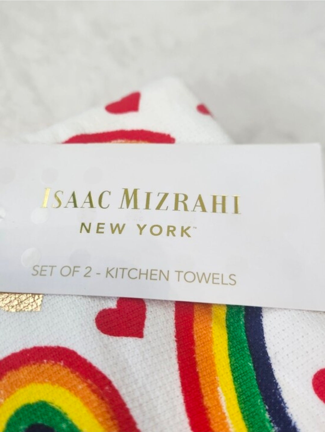 #167 NWT Isaac Mizrahi New York Rainbow & Heart Kitchen Towels Set Of 2
