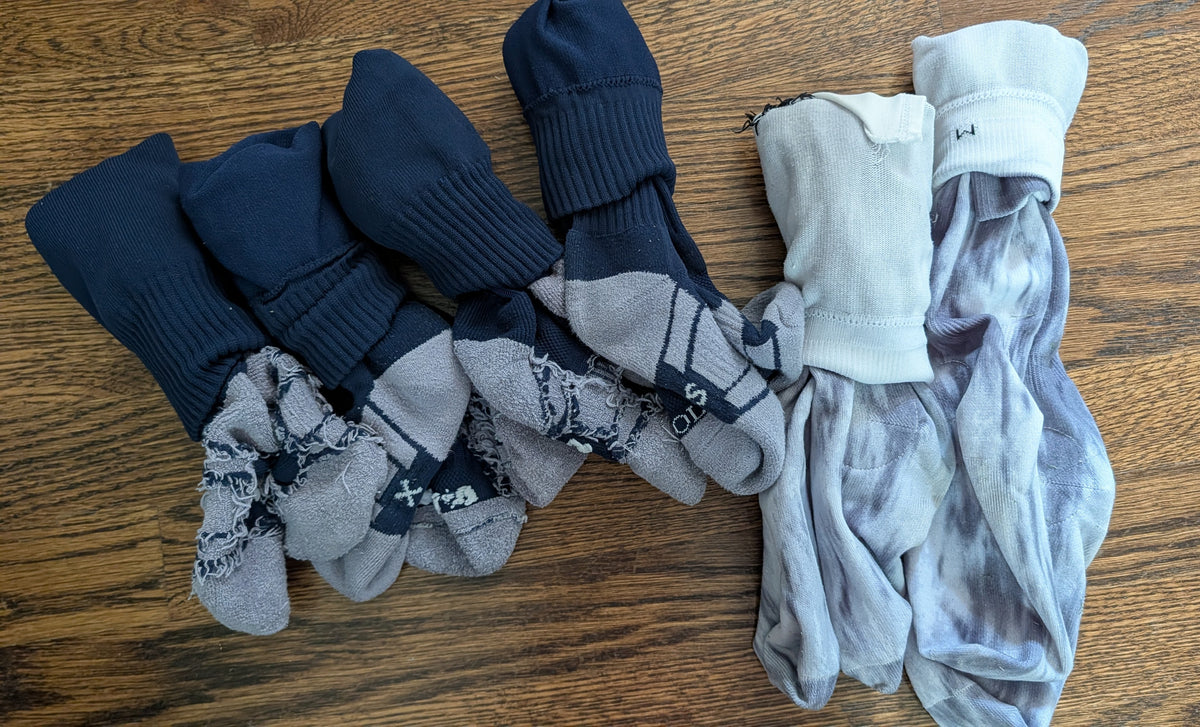 #3 Navy and tie-dye soccer socks, 6 pair