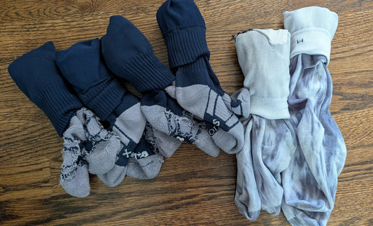 #3 REDUCED PRICE!  Navy and tie-dye soccer socks, 6 pair