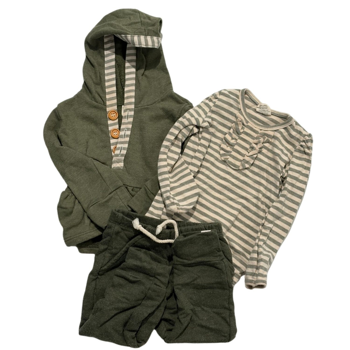 #88 | Girls | 12-18M | Little Road Co. | Green Stripe Outfit Set