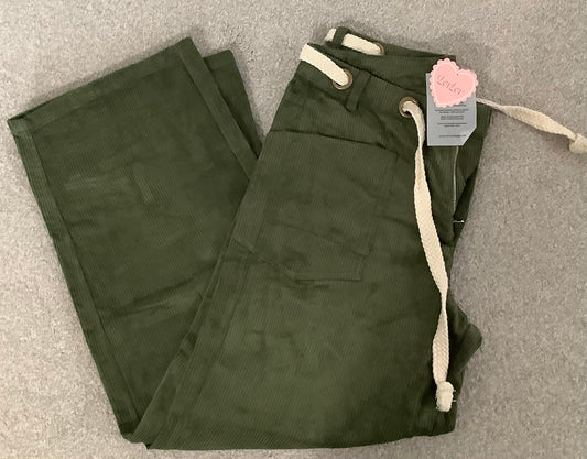 #130 NWT LovLov Wide Wale Green Corduroy Barrel Pants Sz L
