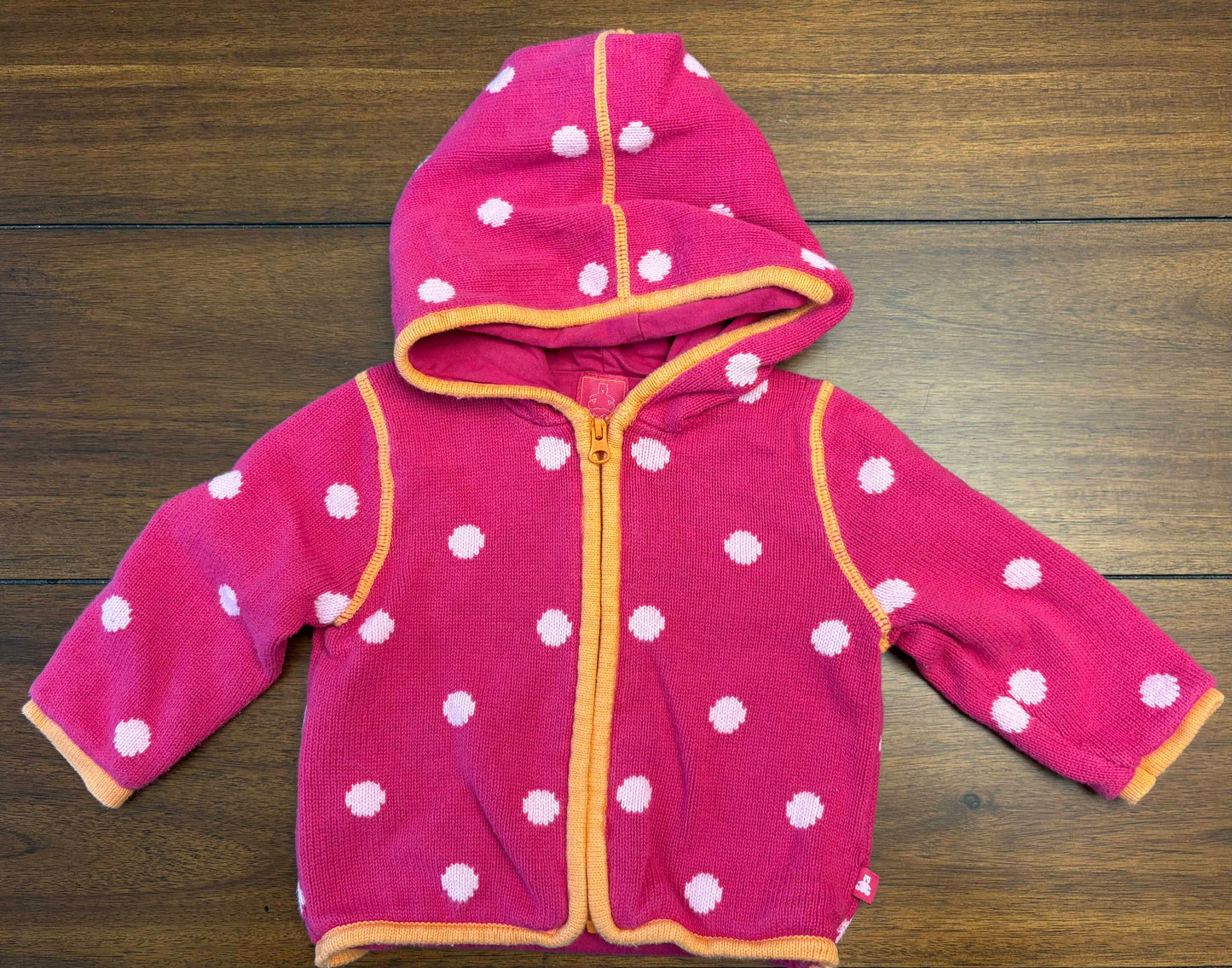 Seller #210 Baby Gap Girls Size 6-12M Hot Pink with White Polka Dots Hooded Sweater Jacket