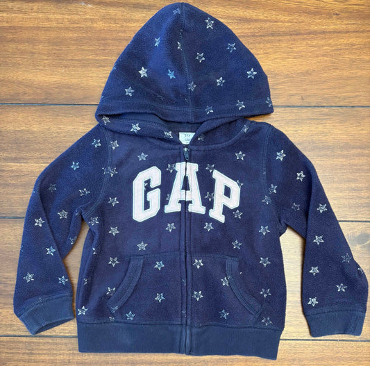 Seller #210 Baby Gap Girls Size 3 Navy GAP Logo Hooded Zipper Sweatshirt with Shimmer Stars