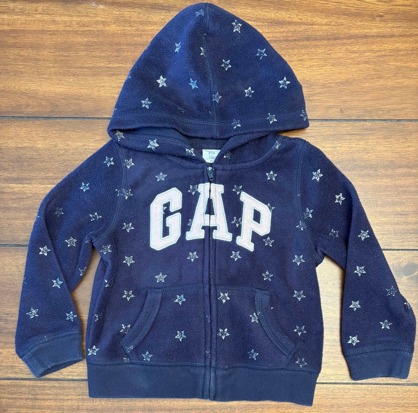 Seller #210 Baby Gap Girls Size 3 Navy GAP Logo Hooded Zipper Sweatshirt with Shimmer Stars