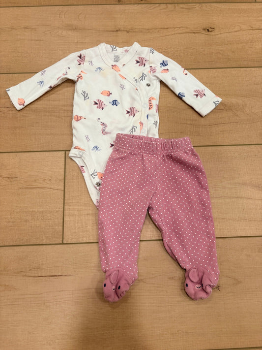 #37 3M Girls Just One You by Carter's Fish Kimono Onesie Bodysuit and Matching Footed Leggings - see description
