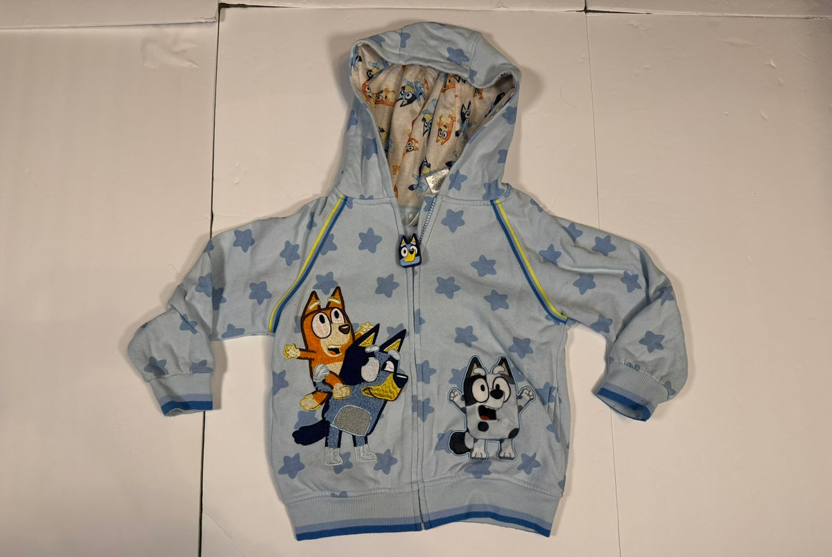#141 Girls/Boys 5T Bluey and Bingo Hoodie with Print Lined Hood and Bluey Zipper