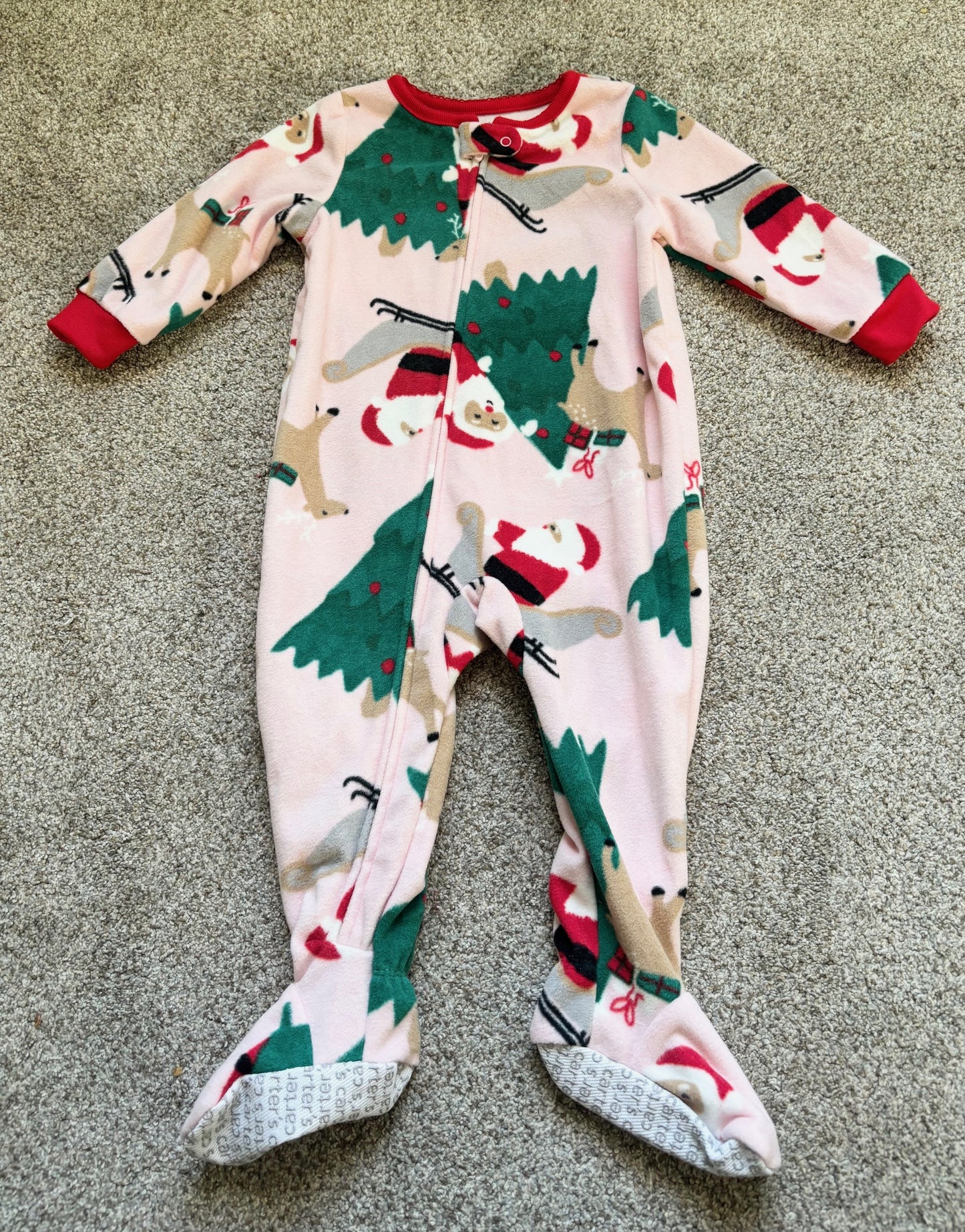 #43 Carter's Fleece Christmas Zip Sleeper Girls 12m EUC