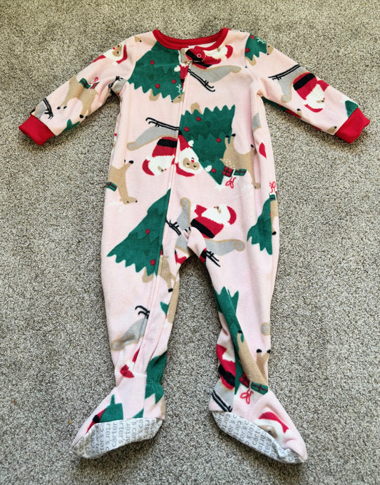 #43 Carter's Fleece Christmas Zip Sleeper Girls 12m EUC
