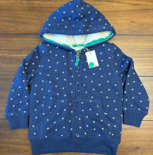 Seller #210 Boden Boys Size 5-6 (116) Navy Hooded Fleece Lined Sweatshirt Coat with Silver Stars NWT