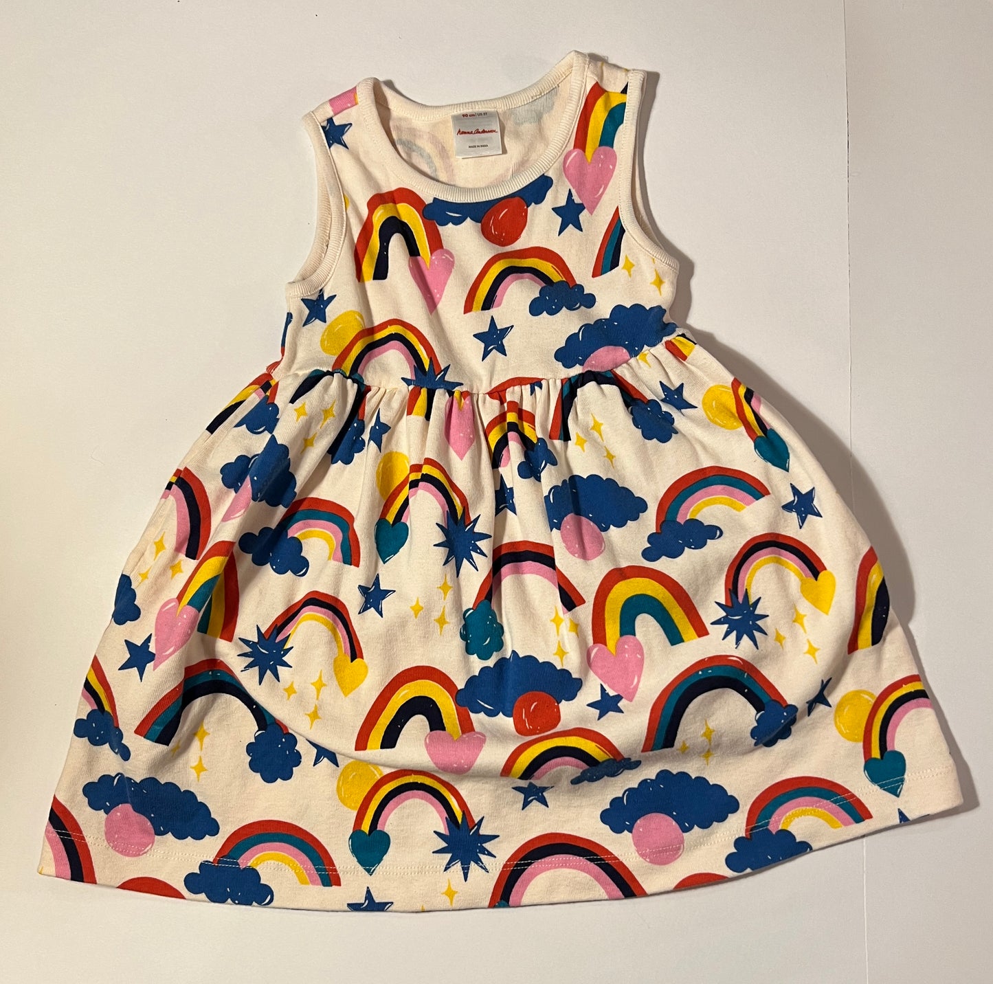Girls 90 (3T) Hanna Tank Dress with Rainbows and clouds with Pockets