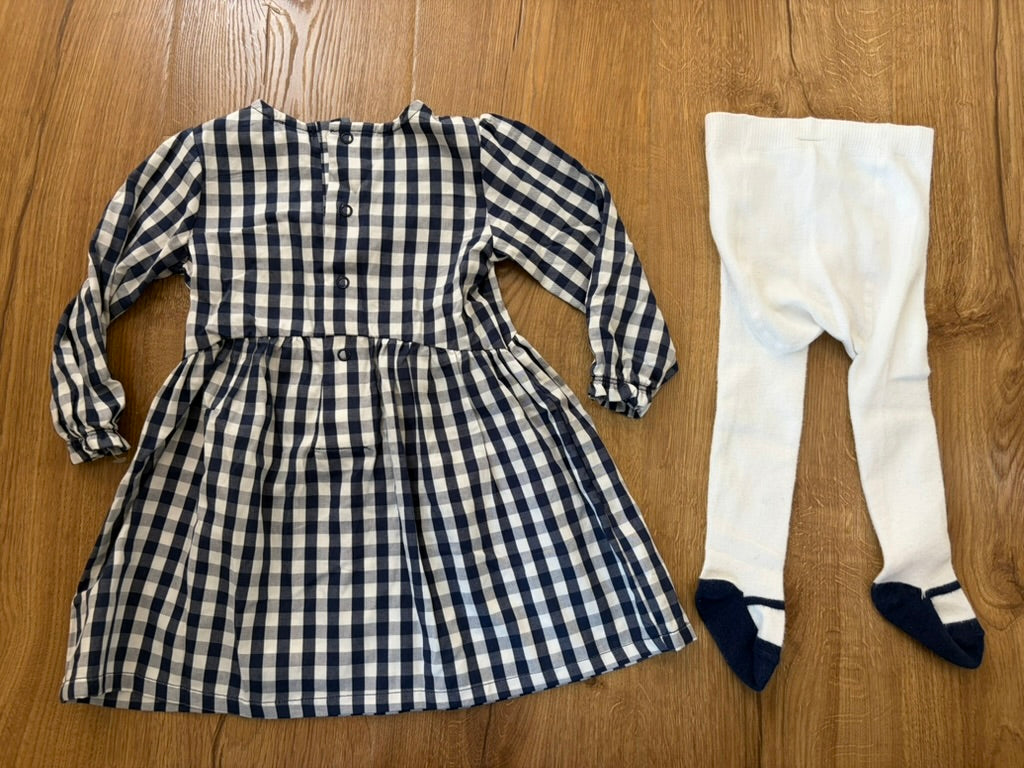 #6 - Carters Girls Navy and White Gingham Dress and Tights - 18 months
