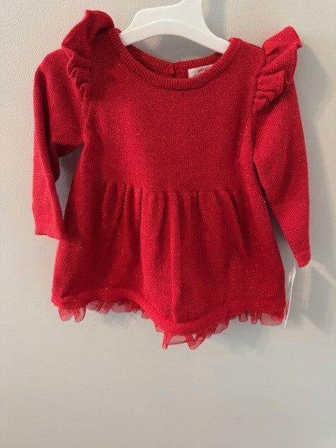 Seller #141 Cat & Jack Red Sparkle Holiday Sweater Dress with bloomers NWT size 0-3M SR