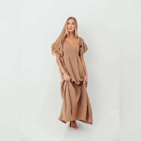 #152 - PRICE REDUCED Worth Collective Candace 100% Linen Maxi Dress, Dusty Rose – L (NWT)