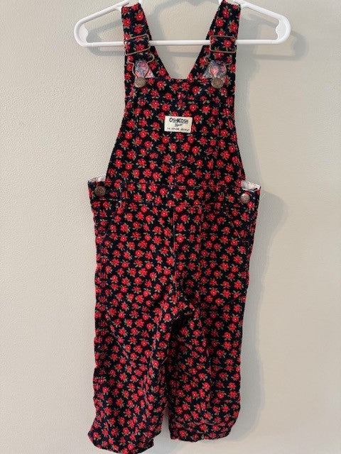 REDUCED #141 Red Floral Corduroy Overalls size 18M EUC SR