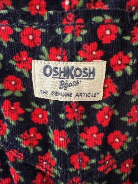 REDUCED #141 Red Floral Corduroy Overalls size 18M EUC SR