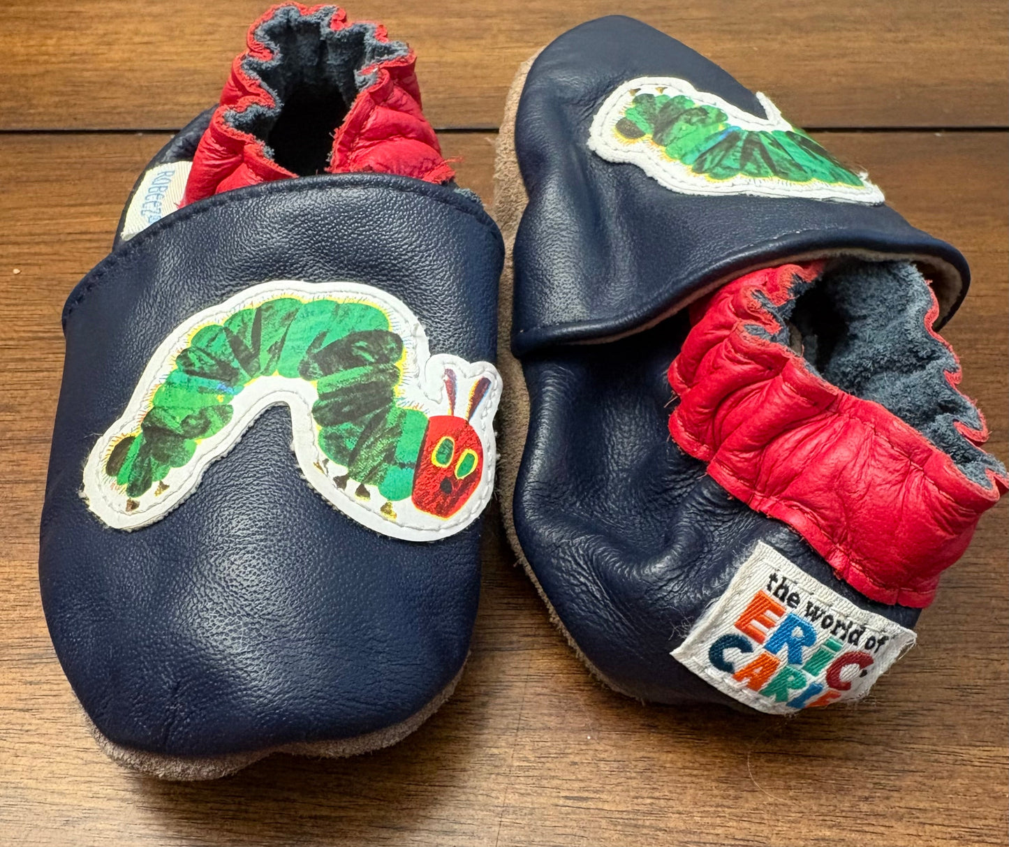 Seller #210 Robeez Boys Size 6-12M Navy Hungry Caterpillar Soft Sole Booties
