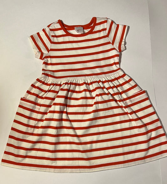 Girls 90 (3T) Hanna Orange and Cream Striped Dress with Pockets