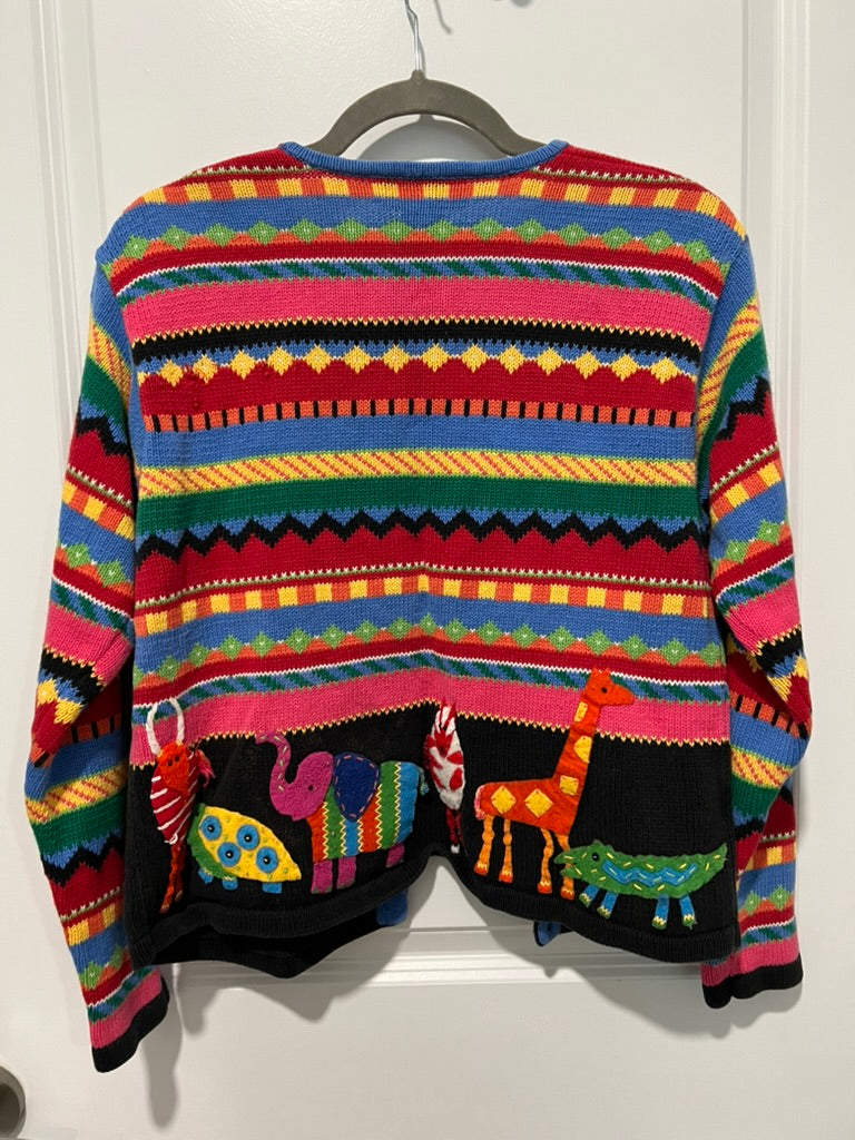 Seller #76 - Vintage Susan Bristol Cardigan Sweater Animals Safari Women Size Medium