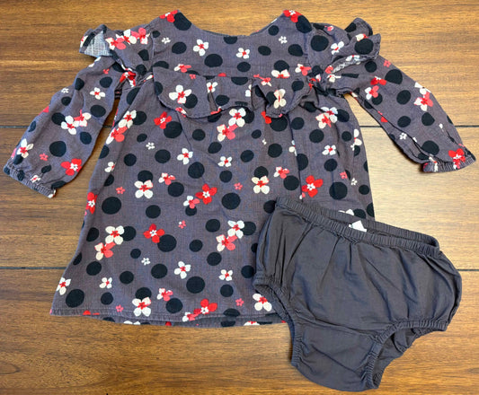Seller #210 Baby Gap Girls Size 12-18M Black with Red Pink & White Flowered Printed Dress with Diaper Cover